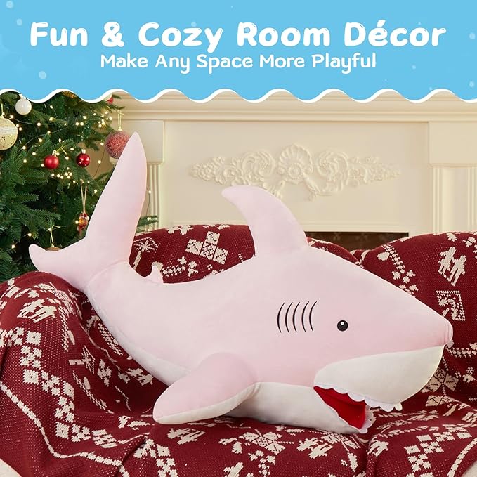 MorisMos 39inch Giant Shark Stuffed Animal, Large Stuffed Shark Plush, Big Sharks Pillow Gift for Kids Girlfriend, Pink