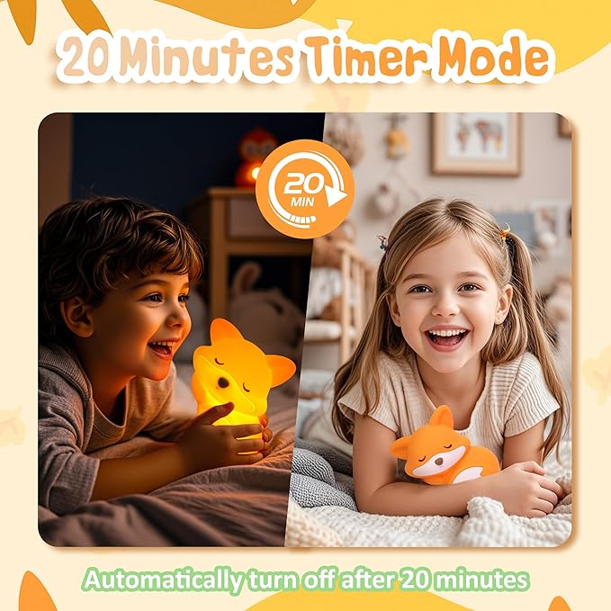 CoolGift Mart Fox Night Light, Cute Fox Silicone Night Light Gifts for Kids, Fox Lamp for Girls Boys Child Baby Nursery, Animal Light with Touch Control, Timer and USB Rechargeable