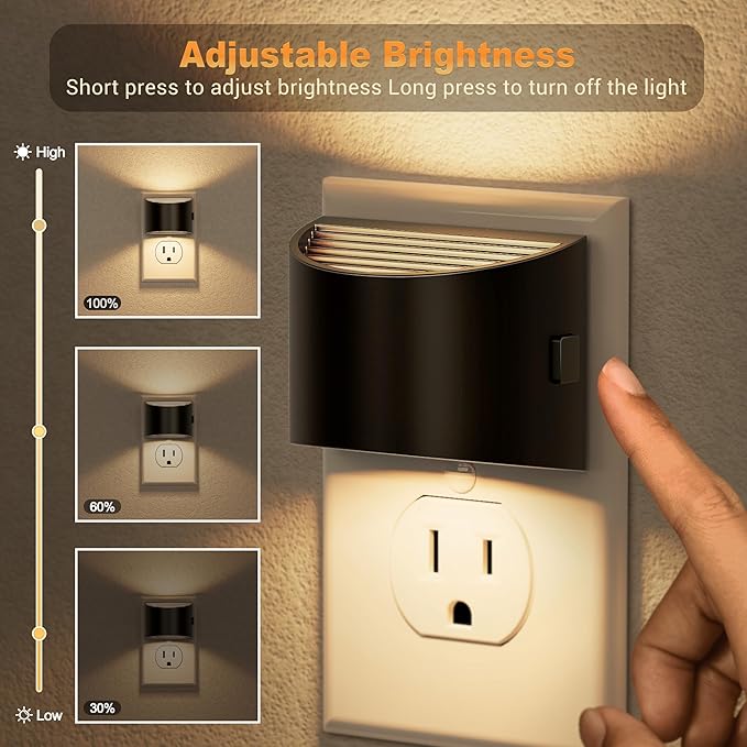 JandCase Night Light, Automatic Night Lights Plug into Wall, 4 Pack Dusk to Dawn Sensor Nightlight, 3000K Soft White Brightness Adjustable Nightlight for Kids Bedroom Hallway Kitchen