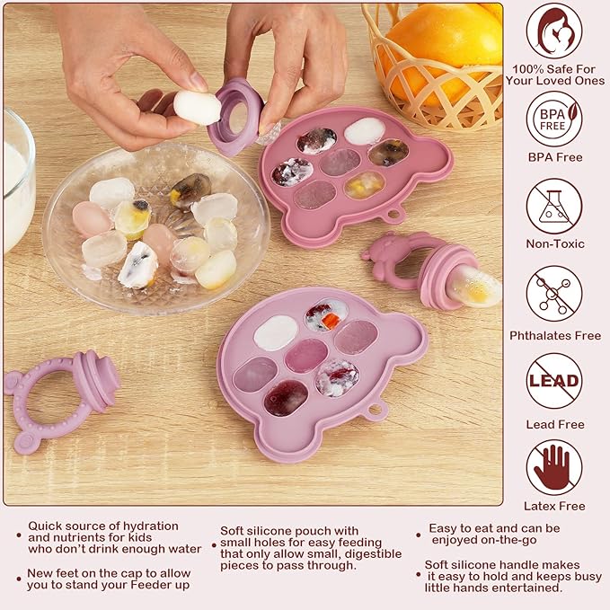 Baby Breastmilk Popsicle Molds & Baby Fruit Feeder (6 Pack), WAJIAYON Infant Food Freezer Tray Storage Containers, Silicone Teething Pacifier Feeder and Teether for Babies