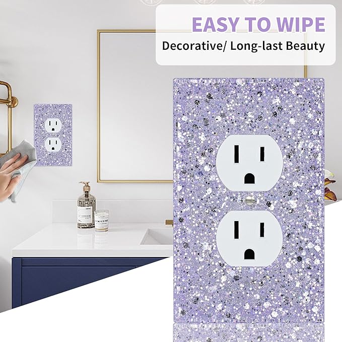 Purple Glitter Outlet Covers - Sparkling Wall Plate 5.1"x3.15", Gift for Home Decor,Single Duplex