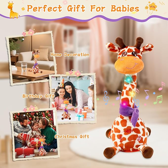 Dancing Giraffe Toy Stuffed Animal Baby Toys Singing Song Toddlers Toy Repeats What You Say Glowing Musical Toy for Baby Birthday Gift Groovy Giraffe Toy (Giraffe Toy)