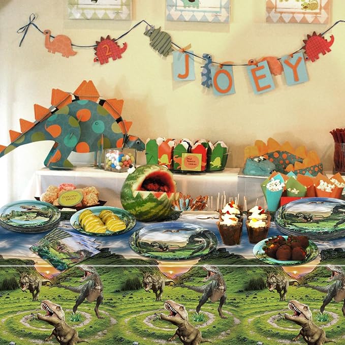 Dinosaur Birthday Decorations - 81Pcs Dinosaur Paper Tableware Set Including Plate, Napkins, Dino Tablecloth for Kids Boys Birthday Supplies, Serve 20