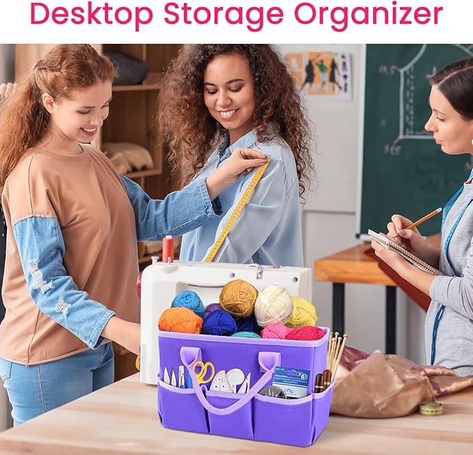 Godery Desktop Tote and Organizer, Teacher Helper caddy Bag for Arts, Books, Stationery, Office Desk Organization, Make-up Storage with Handles for Travel (Purple)