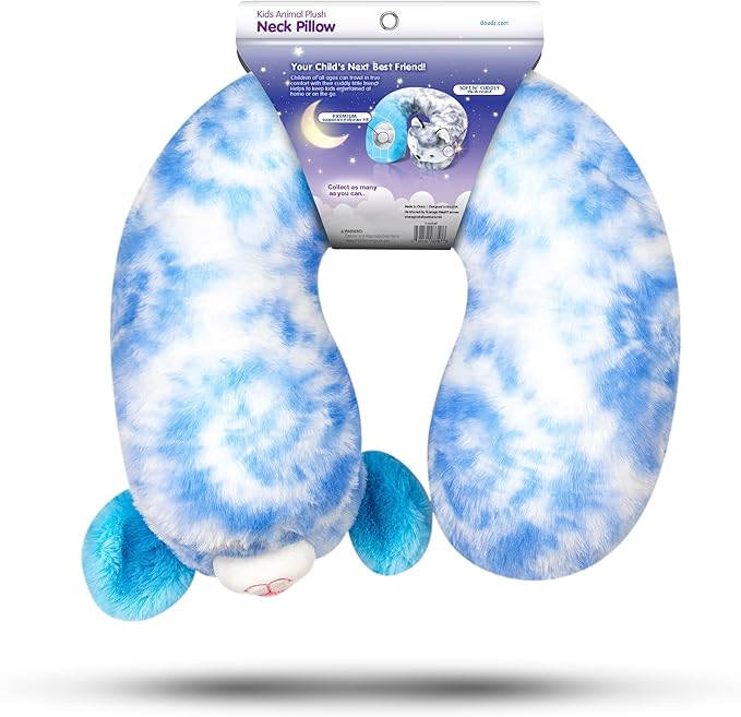 Cloudz Kids Super Soft N' Cuddly Animal Airplane Travel Neck Pillow! Keep Children Comfy and Supported with a Buddy While Traveling or just Resting at Home - Blue Dog