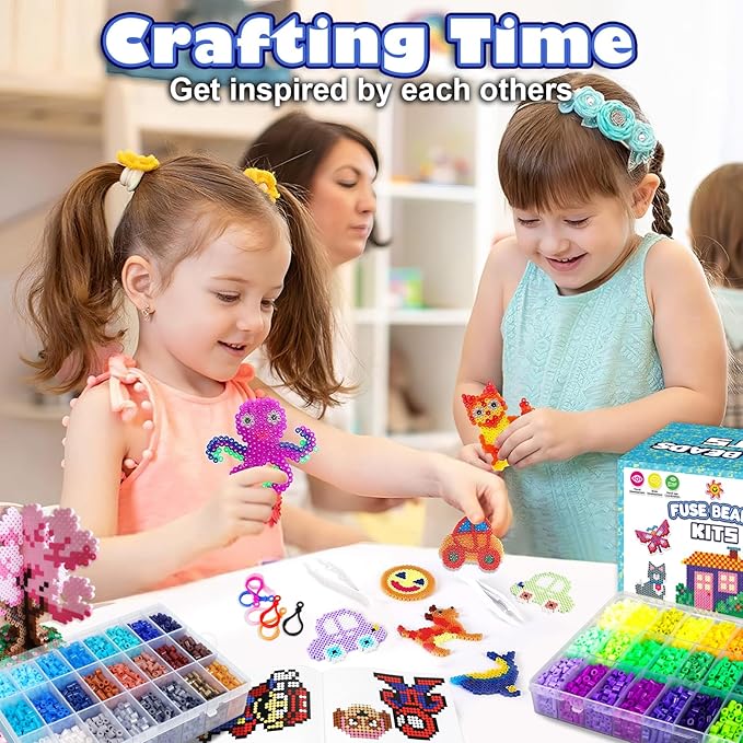 FUNZBO 15000+ 5mm Fuse Beads Kit - 72 Colors | 66 Patterns, Arts and Crafts for Kids, Art Decorations for Room, Birthday Toys Gifts for Girls, Boys and Teens Age 5+ Years Old