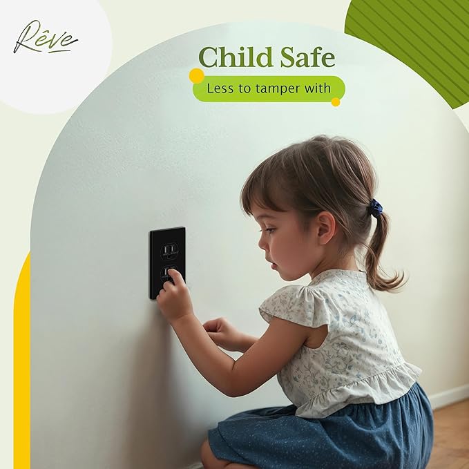 TG Mid-Size Screwless Duplex Wall Plate, Child Safe Receptacle Outlet Cover, Medium Size 1-Gang 4.88" H x 3.11" L, Polycarbonate Thermoplastic, UL Listed, SP-MS1-BK, Black (1 Pack)