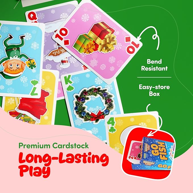 Gamie Christmas Go Fish Playing Cards Games for Kids - Deck of 52 - Christmas Poker Cards with Snowman & Festive Iconic Image Designs - Cute Pastel Colors - Xmas Basket Stuffers for Kids and Adults