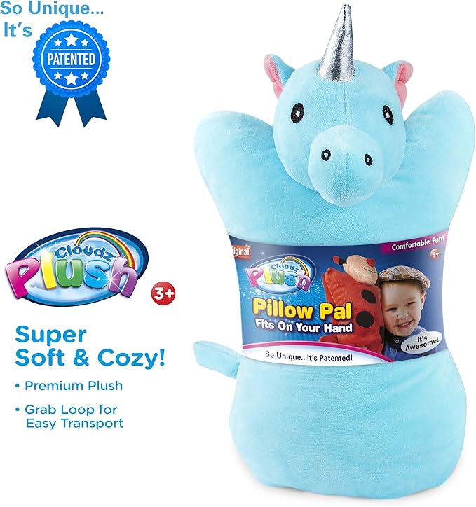 Cloudz Plush On Hand Kids Travel Pillow Pal - Unicorn