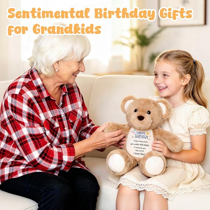 15" Happy Birthday Teddy Bear with Heartfelt Message - Soft Cuddly Plush Toy - Romantic & Sentimental Birthday Gift for Girlfriend, Wife, Kids, Daughter, Son - I Love You Keepsake