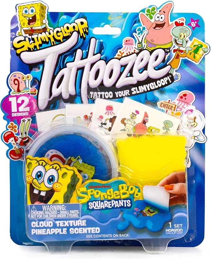 SLIMYGLOOP Tattoozee, Spongebob Squarepants Tattoo Transfer Slime Kit, Sensory Play for Kids Ages 6+, Pineapple Scented, Cloud Texture