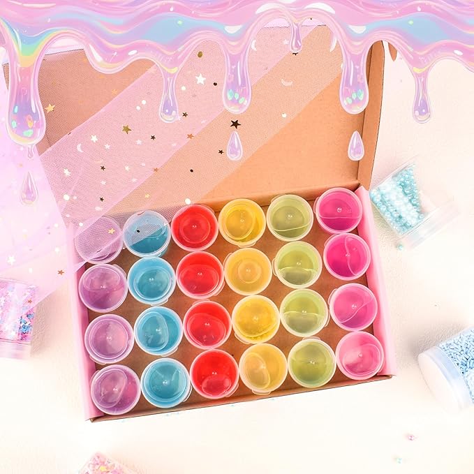 24 Pack Mini Slime,Clear Slime Party Favors,Non-Sticky, Soft & Stretchy Slime Kit for Classroom Rewards,Christmas Stocking Stuffers, Goodie Bag Stuffers,Easter Basket Stuffers for Kids Boys Girls