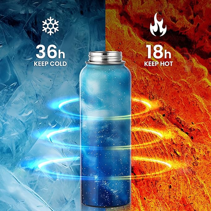RAYMYLO Insulated Water Bottle 40 oz, Triple Wall Vacuum Stainless Steel (Cold for 36Hrs, Hot for 18Hrs), Leak Proof & Non-BPA, Modern Water Flask Jug with Paracord Handle & Straw Spout Lids