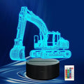 CoolGift Mart Excavator 3D Night Light, 3D LED Optical Illusion Lamp with Remote Control and Timer, Perfect Christmas and Birthday Gift Idea for Boys, Kids, and Teens