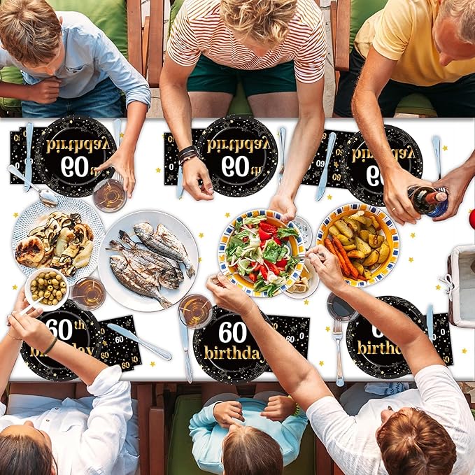 60th Birthday Party Supplies Serves 24 Black and Gold 60 Years Old Party Decorations Paper Plates Napkins Cheers to 60 Years Favors Tablecloth Set Vintage 1966 Tableware Kit for Men Birthday