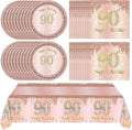 41Pcs 90th Birthday Decorations, Rose Gold Birthday Party Supplies Include 20Pcs Plates 20Pcs Napkins and 1Piece Tablecloth, Sweet Ninety Year Old Birthday Party Tableware for Girl Ladies Women