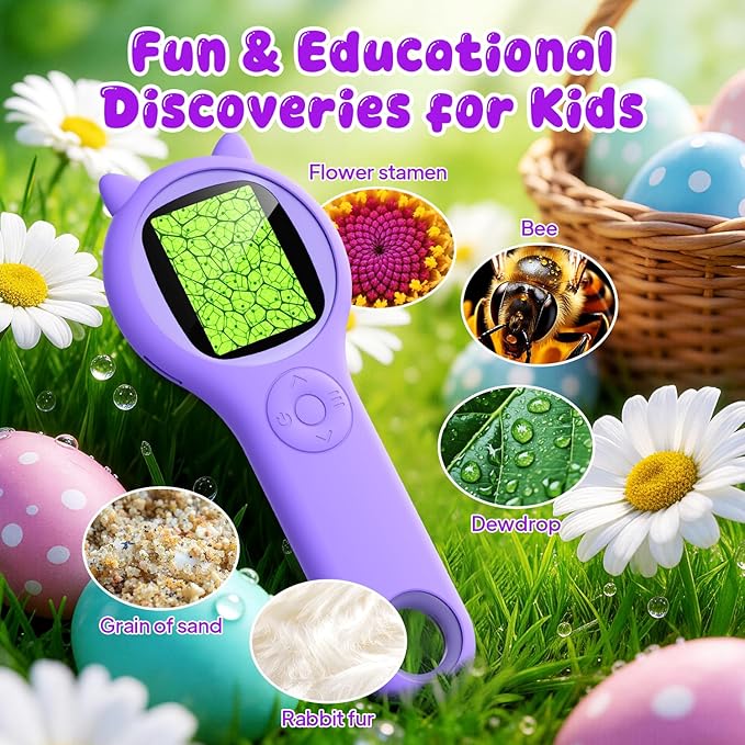 Microscope for Kids - Electronic Handheld Magnifying Glass for Children-STEM Outdoor Science Kit for Summer Travel & Camping Toy,Birthday Gifts Toys for 5-8 9-12 Year Old Girls（Purple）