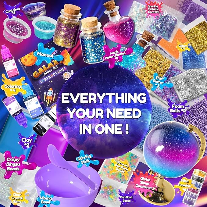Galaxy Slime Kit for Girls, Globe and Magic Potion Kits, Clear Crystal/Butter/Glow-in-the Dark Slime Making Kit, Christmas Birthday Party Favors Toys for Kids Girls Boys 7 8 9 10 11 12