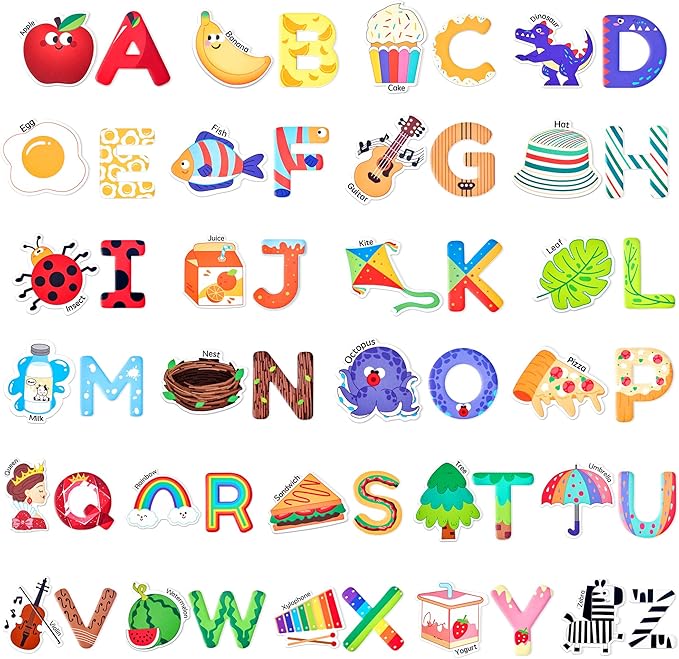 JoyCat Fridge Magnets for Toddlers – 26 Cute Objects & Uppercase Letters, Large Refrigerator ABC Alphabet Magnets Set for Kids, Preschool Learning Spelling Alphabet Gift Toy for Ages 2+
