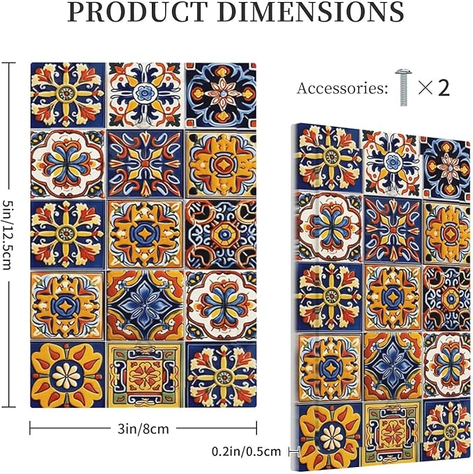 Mexican Talavera Tiles Flower Vintage Light Switch Cover Plate 1 Gang No Device Blank Electrical Wall Plates Faceplate Decorative Switch Plate Covers for Kitchen Bathroom Decor