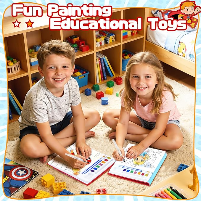Water Color Painting Set for Kids, Mess Free Watercolor Coloring Books, Arts and Crafts for Boy Ages 3-5 4-8, Travel-Friendly Drawing Kit for Birthday, Christmas Gifts