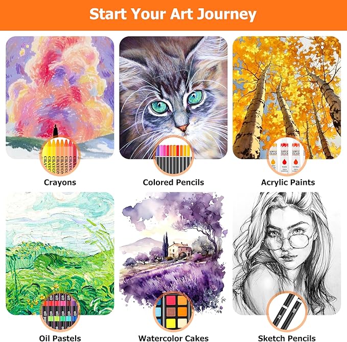 Soucolor Arts and Crafts Kits, 192-Pack Deluxe Art Set Coloring Drawing Painting Supplies Art Kit with Acrylic Pad, Watercolor Pad, Sketch Book, Canvases, Acrylic Paint, Crayons, Pencils