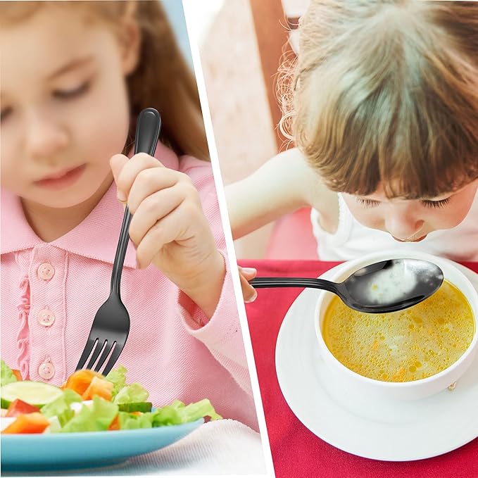 LIANYU 15-Piece Black Kids Silverware Set, Stainless Steel Toddler Utensils Flatware Set, Child Cutlery Tableware Set for 5, Include knife Fork Spoon, Mirror Finished, Dishwasher Safe