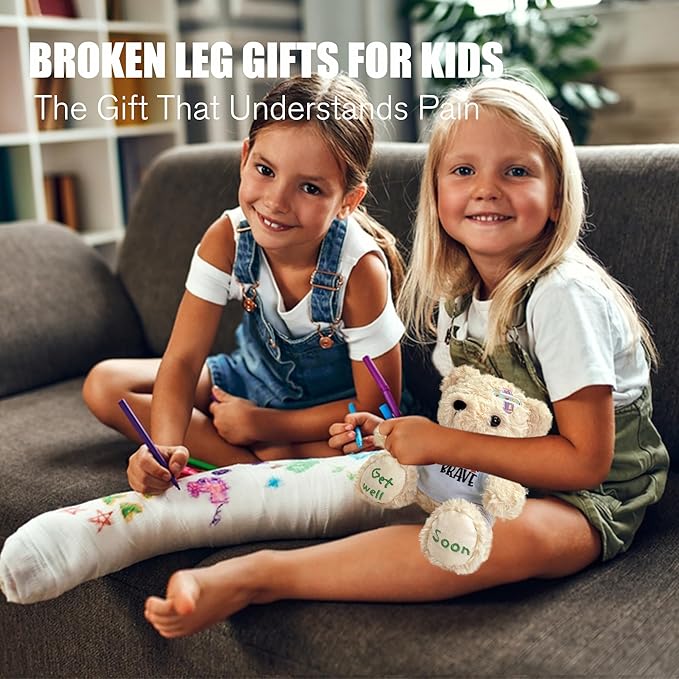 Get Well Soon Bear 2-Pack, 8" Plush Stuffed Animals with Broken Arm & Leg Cast, Cute Surgery Recovery Gifts for Kids, Boys, Girls, Toddlers - "Be Brave" Outfit & "Get Well Soon" Embroidery, Gift Ready