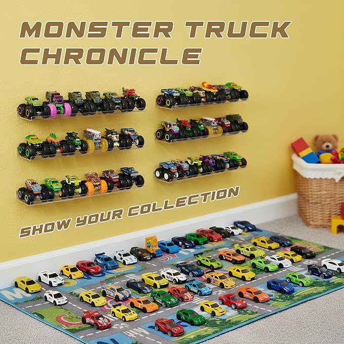 AAiphuwew 6 Pack Acrylic Monster Trucks Display Storage Shelves, Clear Wall Display Case Organizer Shelf for Toy Trucks Cars