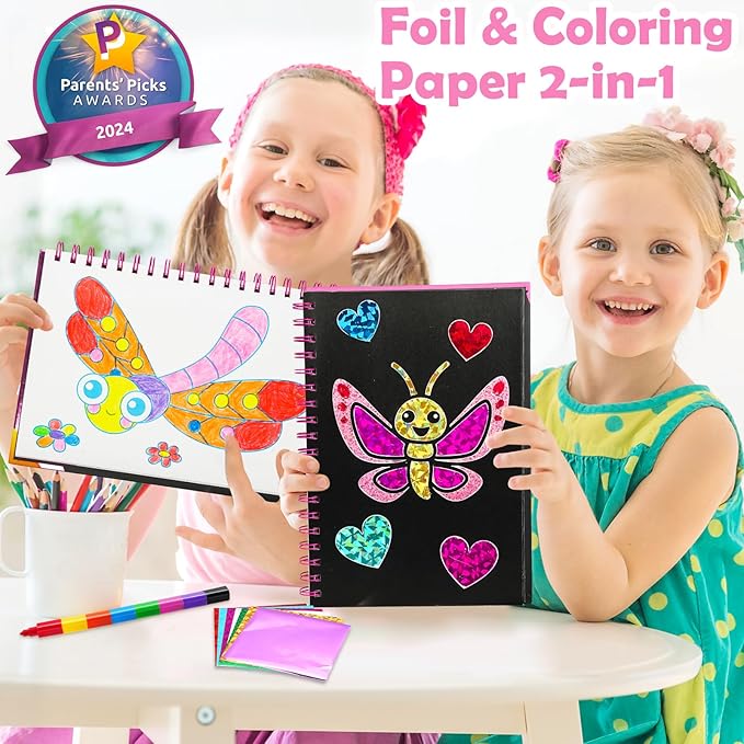 FUNNYB&G Foil Art Crafts for Kids Ages 4-8: Mother's Day 2026, Birthday Gift for Girls, Art and Crafts Supplies, Party Favors, Creative Toys for Girls 4 5 6 7 8 9 Years Old(Insects)