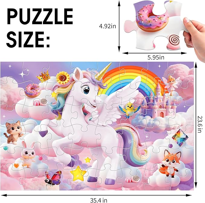 Jumbo Floor Puzzle for Kids,48 Piece Unicorn Large Jigsaw Puzzles,Cute Puzzle for Toddler Ages 3-5,Fun Educational Toy Easter Gift for Boys & Girls Ages 4-8