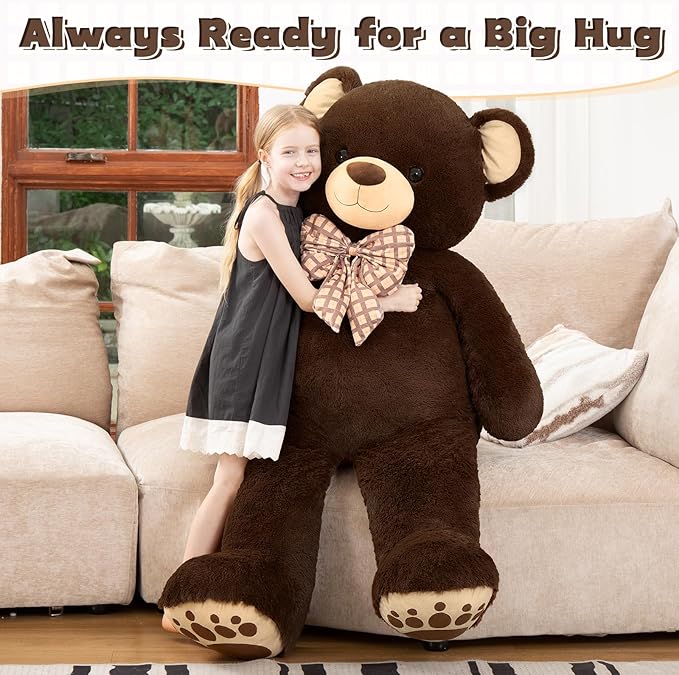 MorisMos 5 FT Big Teddy Bear, 5 Feet Huge Teddy Bears Stuffed Animals for Boyfriend Girlfriend Wife, Cuddly Gift Life Size Bear on Valentines Birthday, 59 Inch, Dark Brown