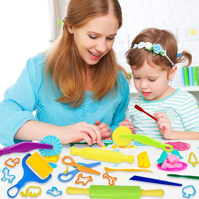LCY WEDSHI Dough Tool Set, 24 Pcs Dough Tools Sets for Kids Ages 4-8, Dough Accessories Includes Animal Molds, Cutters Roller, Rolling Pins, Safety Scissors, Plastic Knife