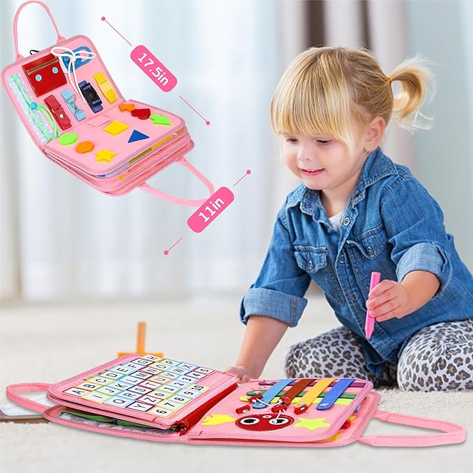 Esjay Toddler Busy Board Montessori Toys for Girls, Sensory Book Educational Activities for Learning Fine Motor Skills, Birthday Gifts for Girls Toddlers, Travel Toys for Airplane Car, Fairy Horse
