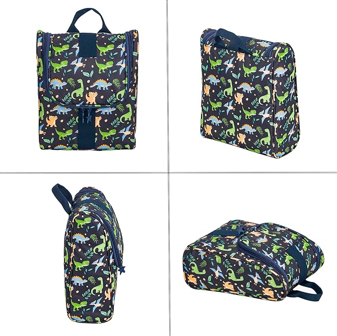 Remobia Hicol Cute Cartoon Hanging Kids Toiletry Bag Children Travel Cosmetic Makeup Organizer Wash Bag Shower bag Over Night Bag Camping Shaving Kit Bag for Boys & Girls (Dinosaurs)