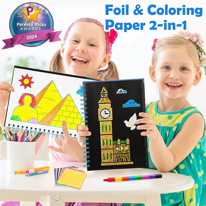 FUNNYB&G Foil Art Crafts for Kids Ages 4-8: Mother's Day 2026, Birthday Gift for Kids, Art and Crafts Supplies, Party Favors, Creative Toys for Kids 4 5 6 7 8 9 Years Old(Buildings)