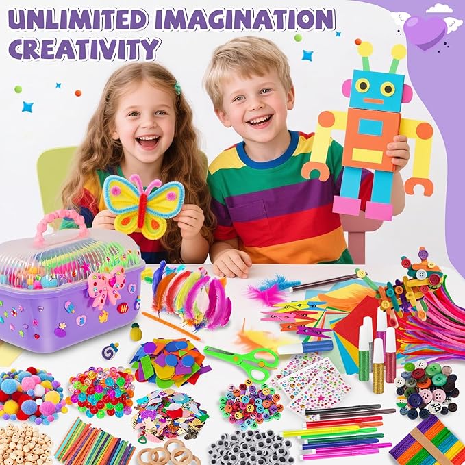 VERYHDSN Arts and Crafts Supplies for Kids-3000+ Pcs DIY Arts & Craft Kit for Boys Girls Ages 4 5 6 7 8 9 10 11 12, 25+Types Craft Materials Bulk, Larage Craft Box Set, Fun&Creative Gift