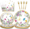 96 Pcs Spring Wildflower Party Decorations for 24 Guests Floral Tableware Plates Napkins Table Decorations Wildflower Dinnerware Party Favor for Birthday Baby Shower Bridal Shower Garden Tea Party