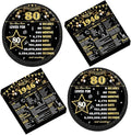 50 Pcs Black Gold 80th Birthday Party Paper Plates and Napkins Back in 1946 Dessert Cake Plates Black Gold 80 Year Old Theme Decorations 1946 Tableware Set Serves 25 Guest 80th Birthday Party Supplies