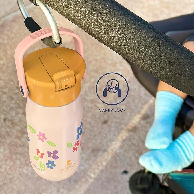 Zak Designs Harmony Kid Water Bottle Benefiting St. Jude, For Travel or At Home, 14oz Stainless Steel is Leak-Proof When Closed and Vacuum Insulated (Floral)