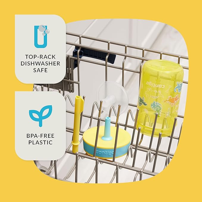 Contigo Kids’ Leighton Straw Tumbler with Spill-Proof Leak-Proof Lid 14oz Pineapple/Dinos (Pack of 4)