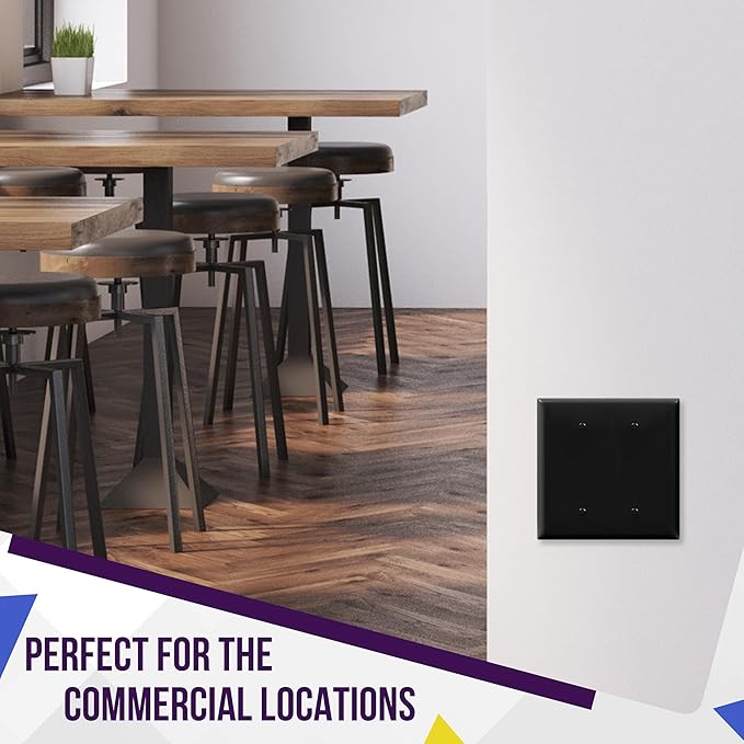 ENERLITES Double Blank Outlet Cover, Two Gang Blank Wall Plate, Oversized 2-Gang 5.5" x 5.5", Unbreakable Polycarbonate Thermoplastic, UL Listed, 8802O-BK, Black