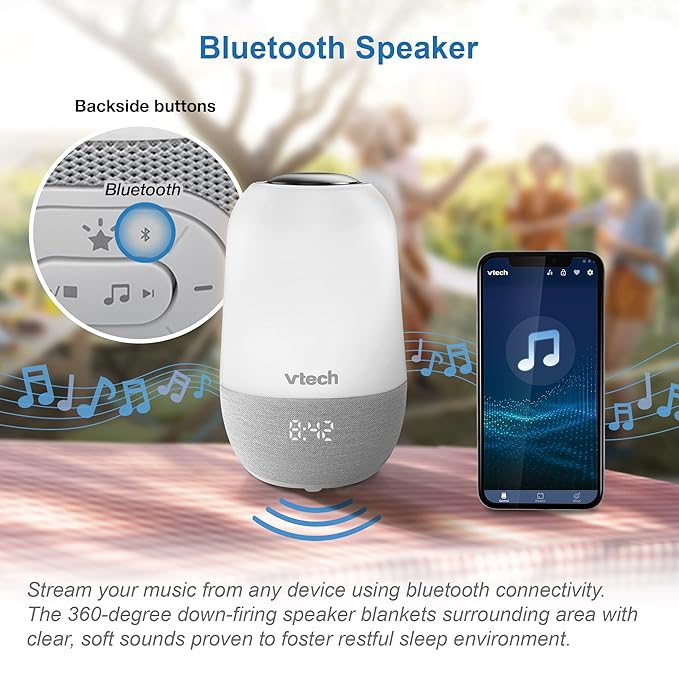 VTech BC8313 V-Hush Soothing Sleep Trainer with 200+ Stories, Lullabies, Sounds & Expert Sleep Program - Rechargeable Portable Bluetooth Speaker, Multi-Color Night Light, Glow-on-Ceiling Projector