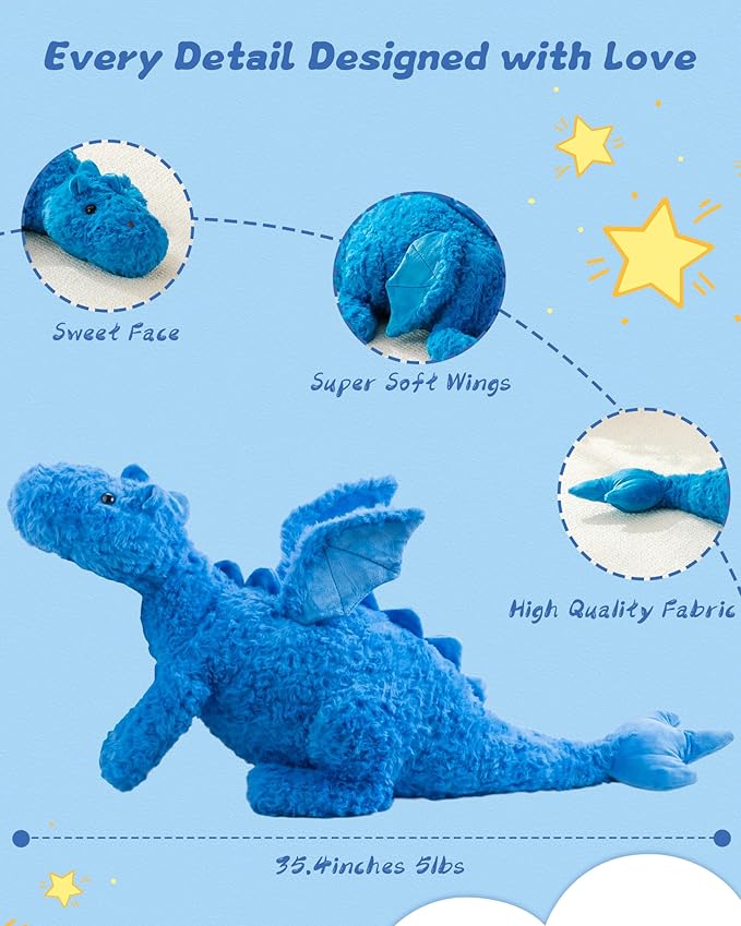 Weighted Stuffed Animal 5Lbs 35.4", Heavy Soft Dragon Plush Toy, Pink Weighted Dragon Stuffed Animal for Kids and Adults, for Comfort and Relaxation