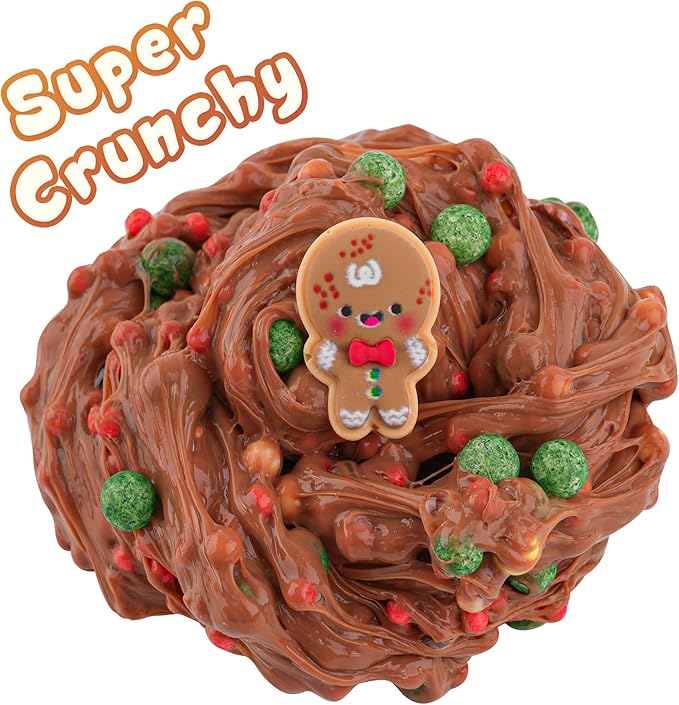 Gingerbread Man Brown Foam Slime - Christmas Stocking Stuffers for Kids, Good Stretchy & Non-Sticky Crunchy Slime Sensory Toys for Girls & Boys Gifts