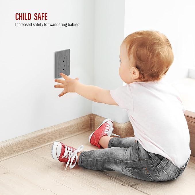 ENERLITES Brushed Screwless Decorator Wall Plate Child Safe Outlet Cover, Gloss Finish, Size 1-Gang 4.68" H x 2.93" L, Unbreakable Polycarbonate Thermoplastic, SI8831-BGY, Brushed Gray