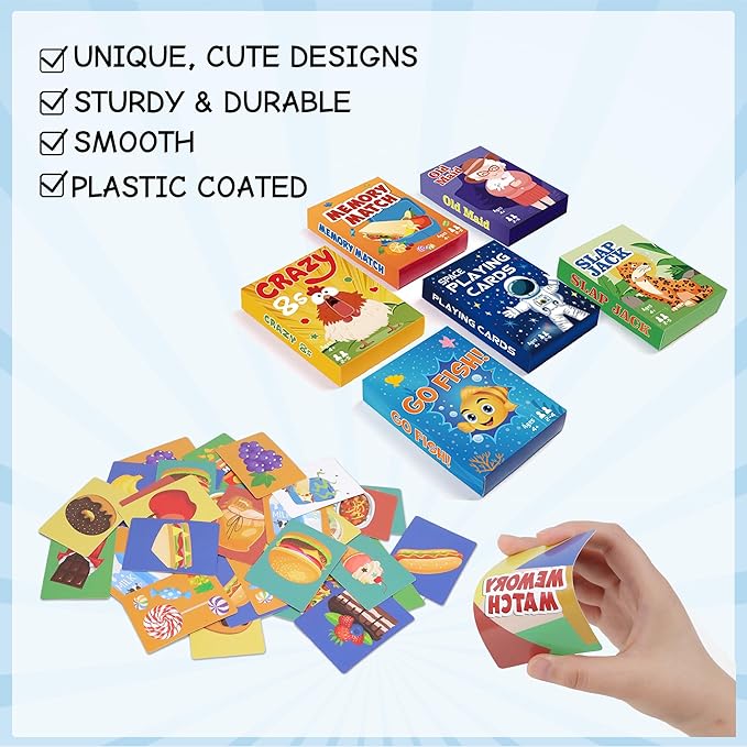 Kids Card Games,24 Decks,Go Fish, Old Maid, Crazy Eights, Memory Match, Slap Jack, Space Playing Cards, Family Game Night Classic Table Games, Stocking Stuffers for Kids Toddlers