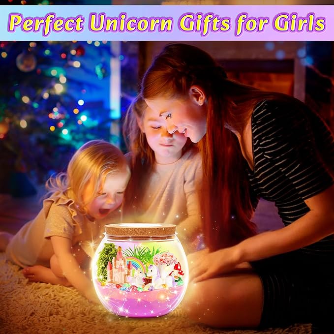 Gifmore Unicorn Light Up Terrarium Kit for Kids - LED Night Light Unicorn Birthday Gifts for Girls Ages 4 5 6 7 8-12, Unicorn Toys for Girls, Children's Arts and Crafts Kit