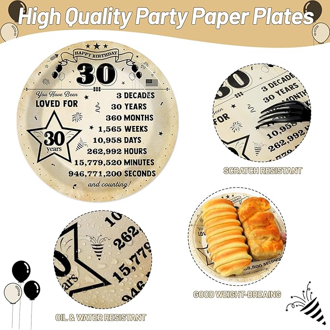 50pcs 30th Birthday Plates and Napkins Set Back in 1996 Party Tableware Supplies Vintage 30 Year Old Dessert Plates 1996 Birthday Party Decorations for 24 Guests 30th Theme Men Woman Parties Decor