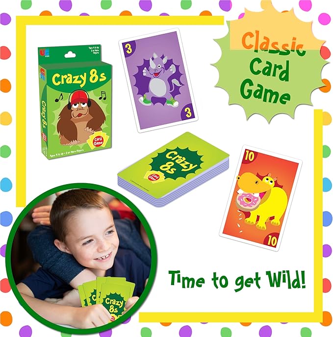 University Games Crazy 8s Card Game - Jumbo Size, Colorful Animal Cards for Kids Ages 4 and Up, Fun Family and Educational Game